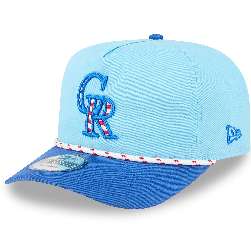 Men's New Era Light Blue/Blue Colorado Rockies 2025 Fourth of July Golfer Snapback Hat