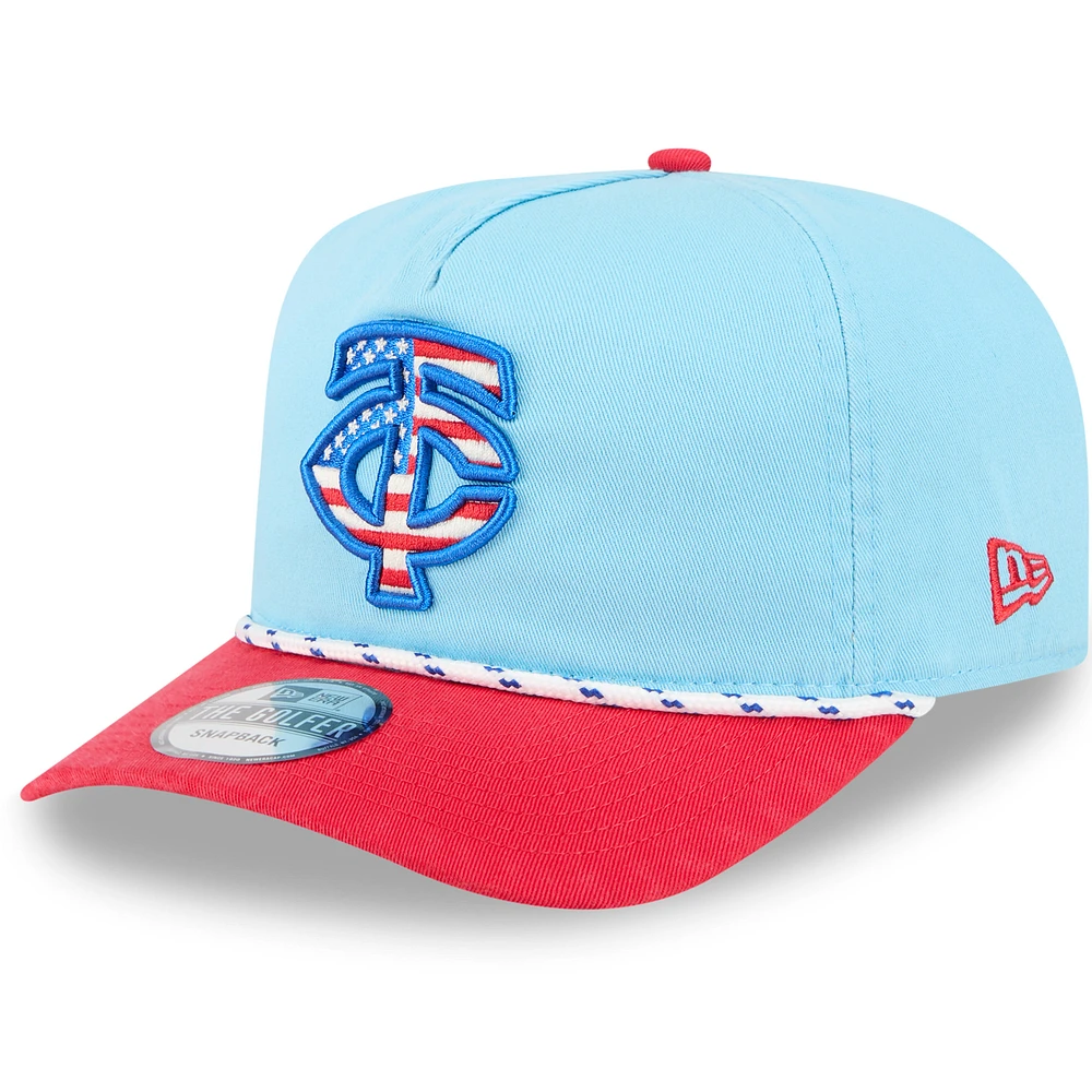 Men's New Era Light Blue/Red Minnesota Twins 2025 Fourth of July Golfer Snapback Hat