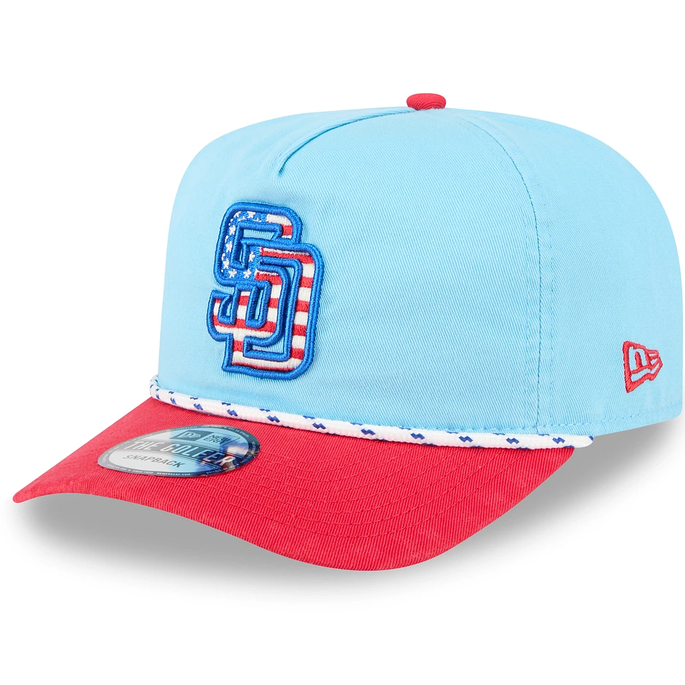 Men's New Era Light Blue/Red San Diego Padres 2025 Fourth of July Golfer Snapback Hat