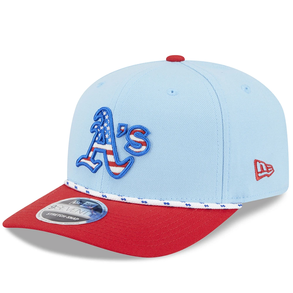 Men's New Era Light Blue/Red Athletics 2025 Fourth of July 9SEVENTY Adjustable Hat