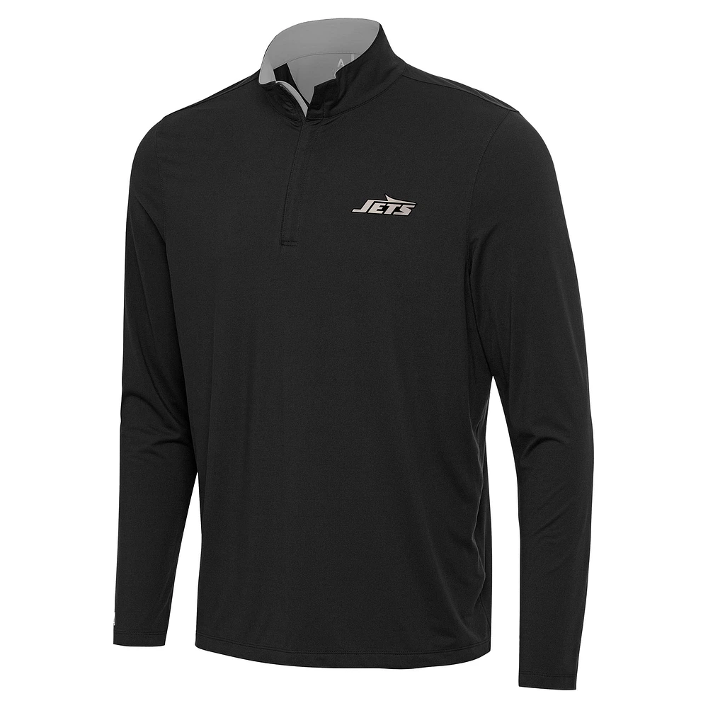 Men's Antigua Black New York Jets Content Quarter-Zip Pullover Top