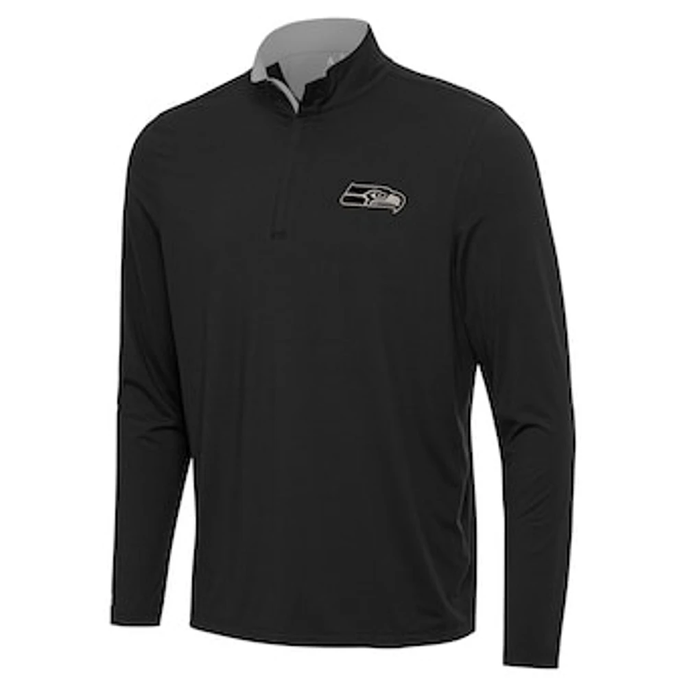 Men's Antigua Black Seattle Seahawks Content Quarter-Zip Pullover Top