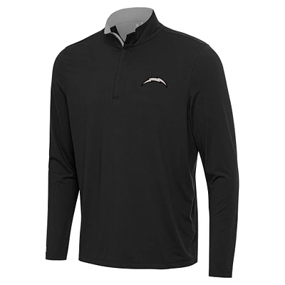 Men's Antigua Black Los Angeles Chargers Content Quarter-Zip Pullover Top