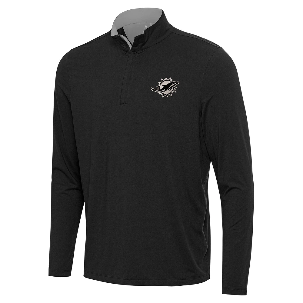 Men's Antigua Black Miami Dolphins Content Quarter-Zip Pullover Top