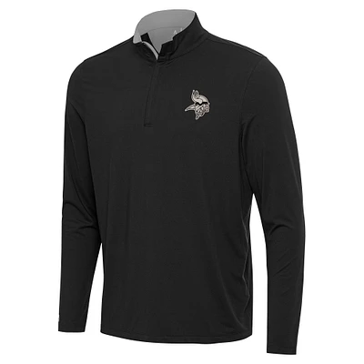 Men's Antigua Black Minnesota Vikings Content Quarter-Zip Pullover Top
