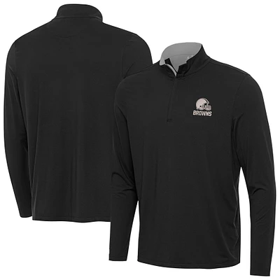 Men's Antigua Black Cleveland Browns Content Quarter-Zip Pullover Top