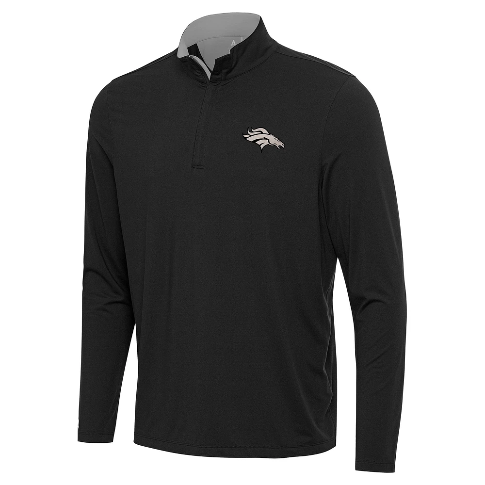 Men's Antigua Black Denver Broncos Content Quarter-Zip Pullover Top