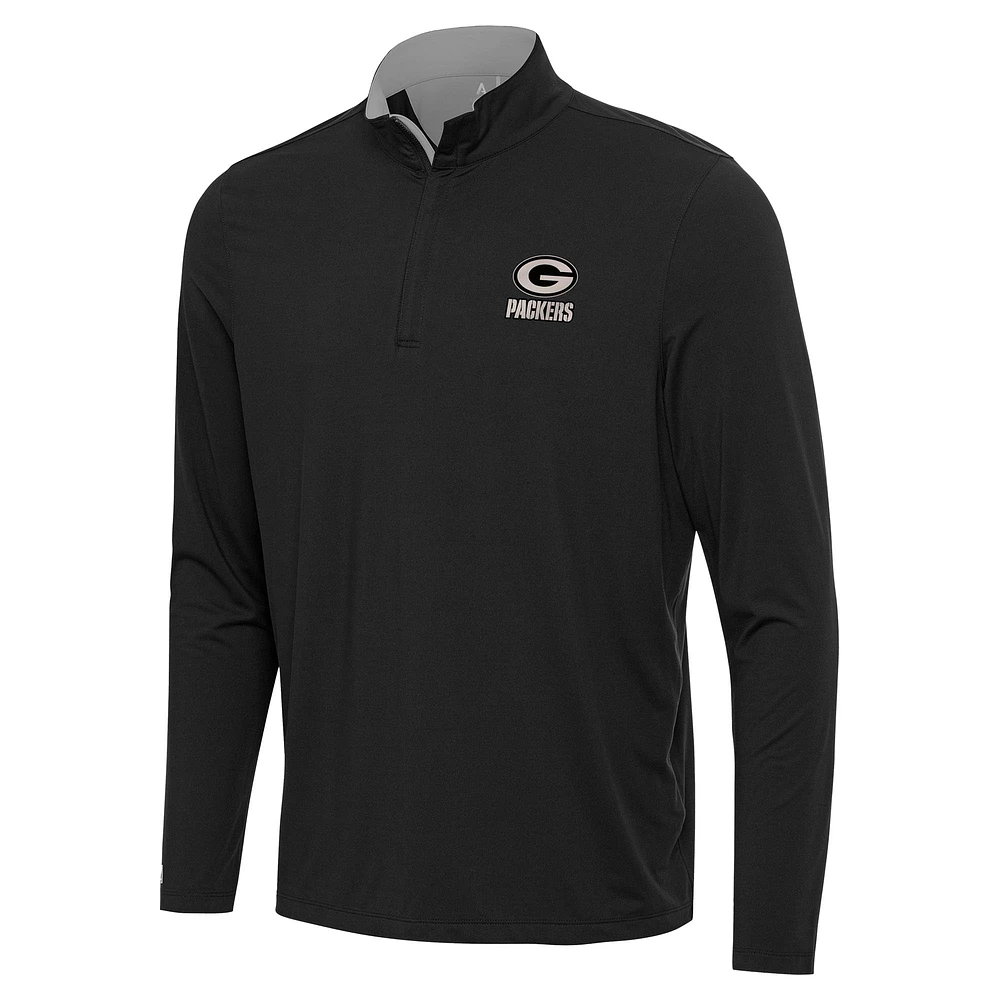Men's Antigua Black Green Bay Packers Content Quarter-Zip Pullover Top