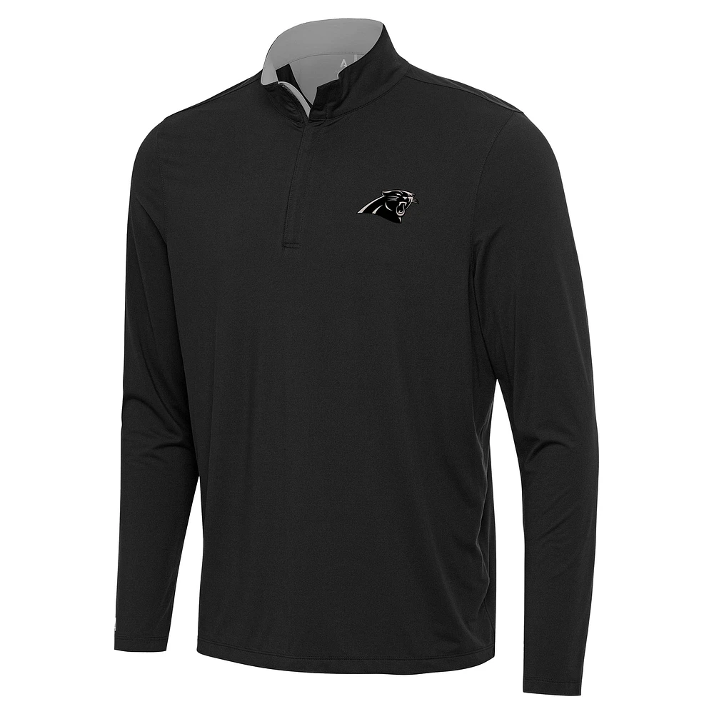 Men's Antigua Black Carolina Panthers Content Quarter-Zip Pullover Top