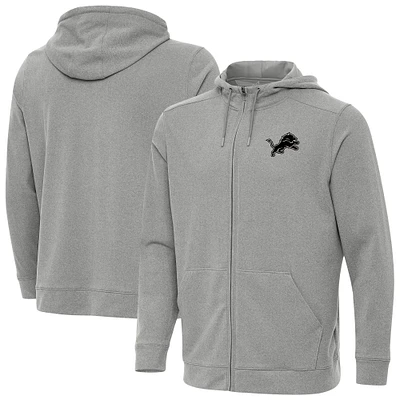 Men's Antigua Heather Gray Detroit Lions Effortless Full-Zip Hoodie Jacket