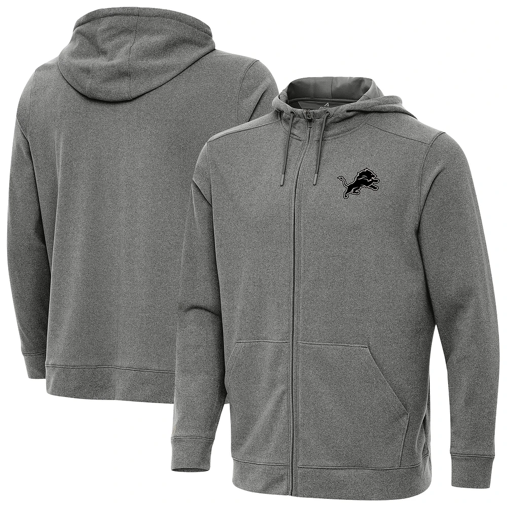 Men's Antigua Heather Black Detroit Lions Effortless Full-Zip Hoodie Jacket