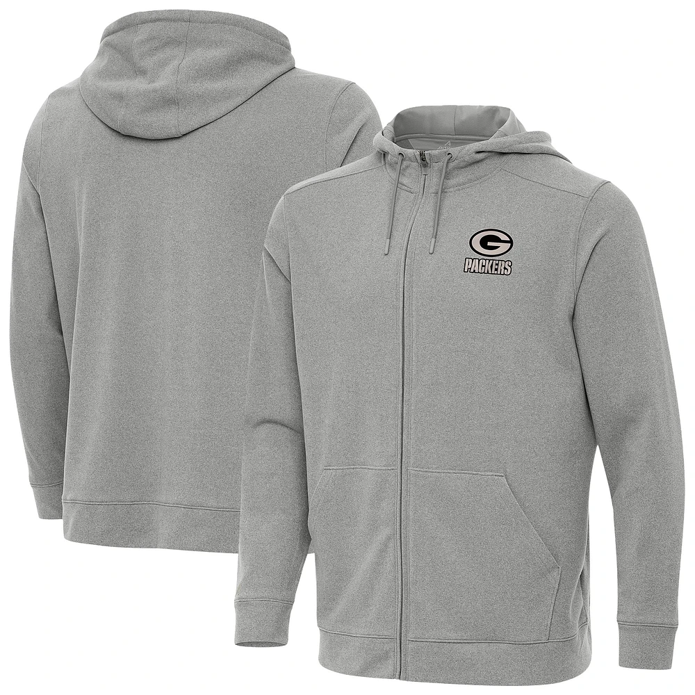 Men's Antigua Heather Green Bay Packers Effortless Full-Zip Hoodie Jacket