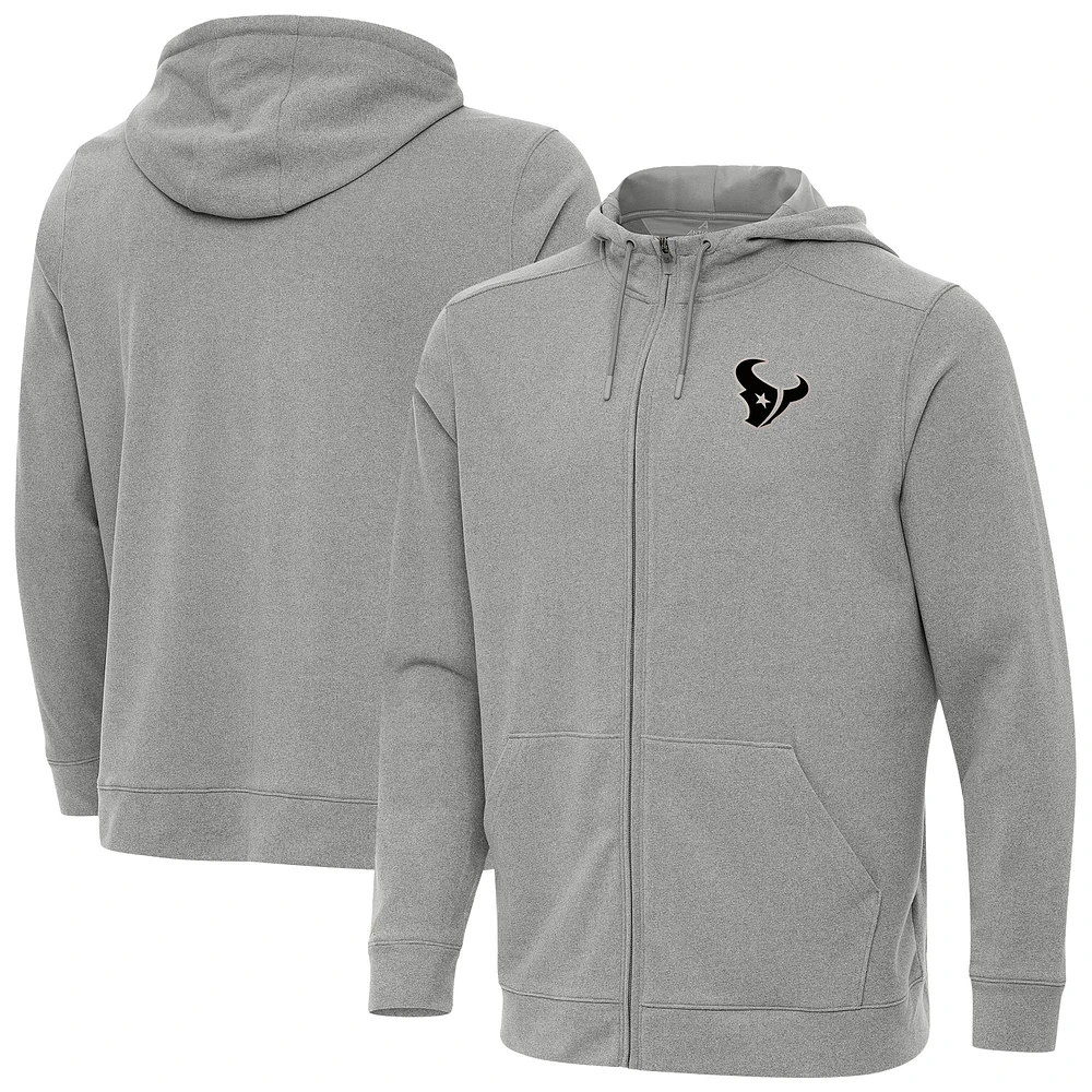 Men's Antigua Heather Houston Texans Effortless Full-Zip Hoodie Jacket