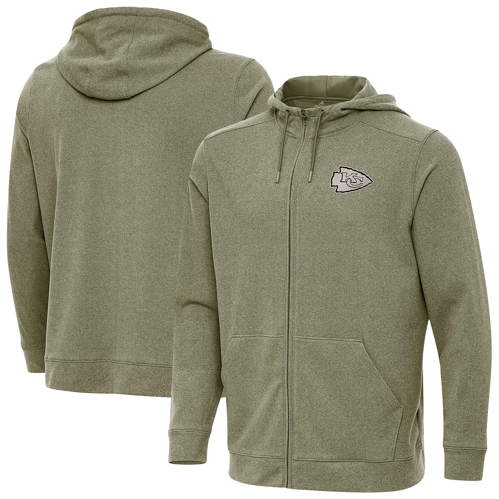 Men's Antigua Olive Kansas City Chiefs Effortless Full-Zip Hoodie Jacket