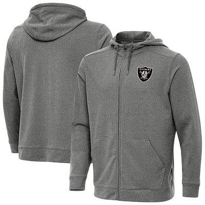 Men's Antigua Heather Black Las Vegas Raiders Effortless Full-Zip Hoodie Jacket