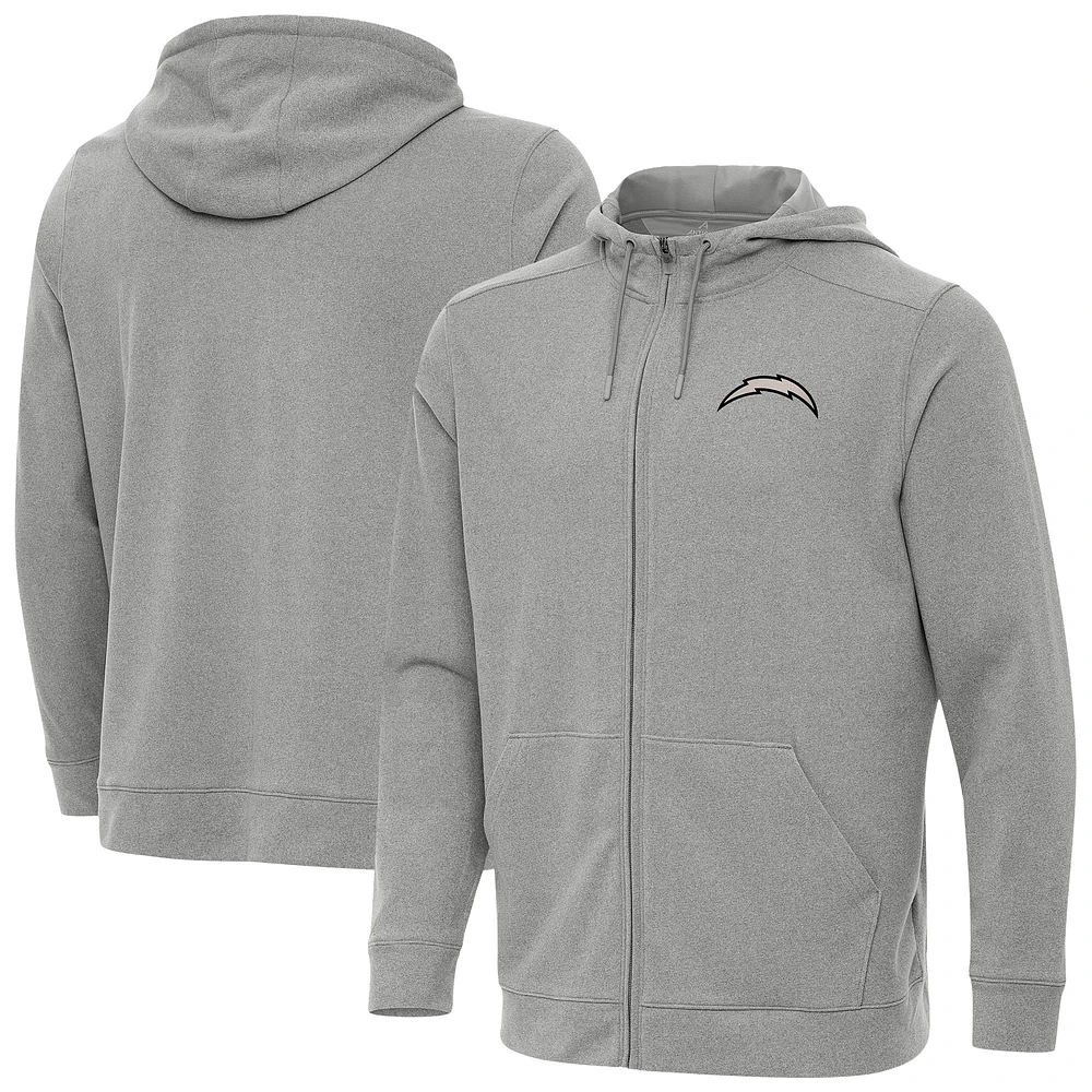 Men's Antigua Heather Los Angeles Chargers Effortless Full-Zip Hoodie Jacket