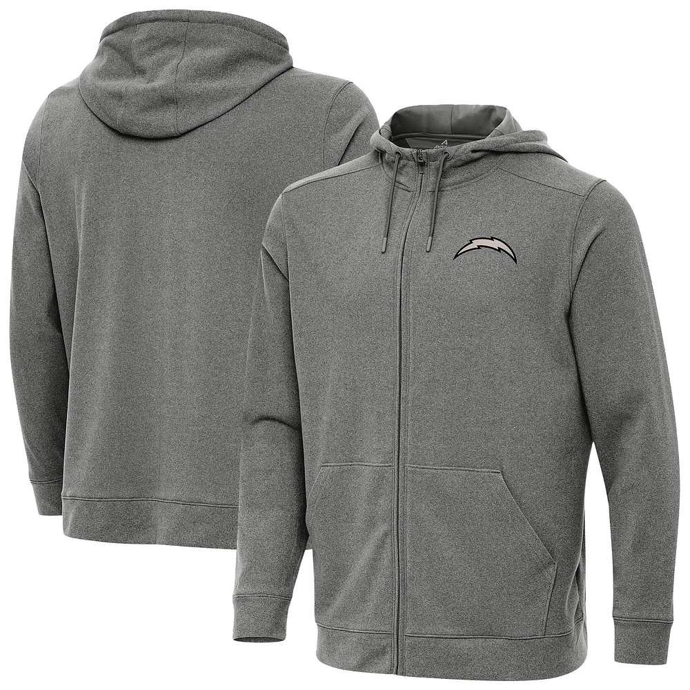 Men's Antigua Heather Black Los Angeles Chargers Effortless Full-Zip Hoodie Jacket