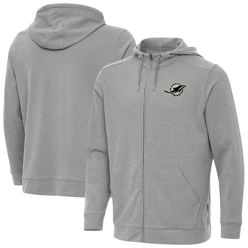 Men's Antigua Heather Miami Dolphins Effortless Full-Zip Hoodie Jacket