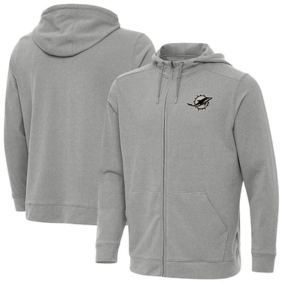 Men's Antigua Heather Miami Dolphins Effortless Full-Zip Hoodie Jacket