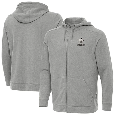 Men's Antigua Heather New Orleans Saints Effortless Full-Zip Hoodie Jacket