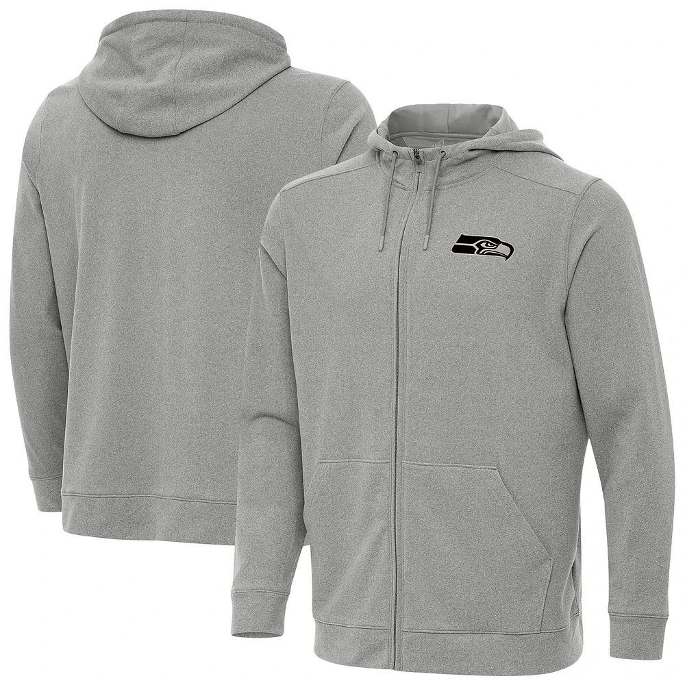 Men's Antigua Heather Seattle Seahawks Effortless Full-Zip Hoodie Jacket