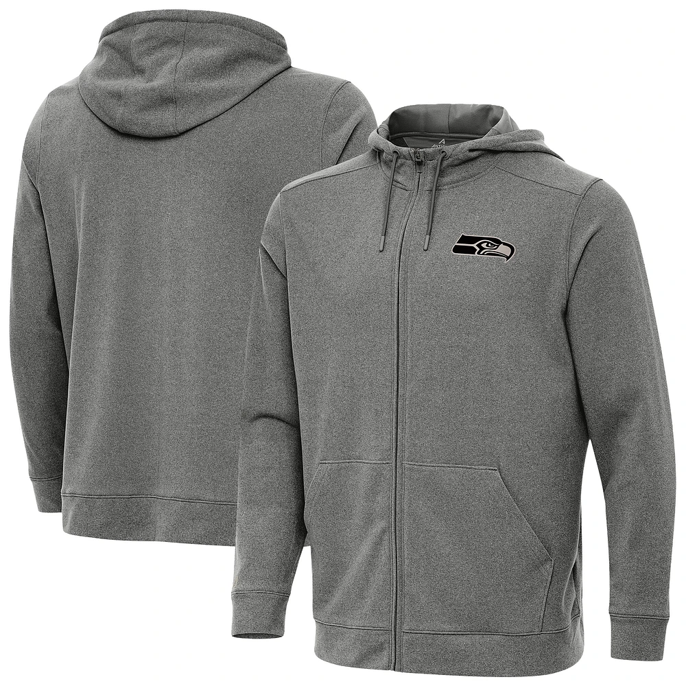 Men's Antigua Heather Black Seattle Seahawks Effortless Full-Zip Hoodie Jacket