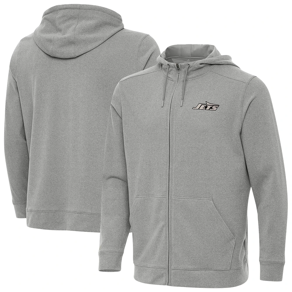 Men's Antigua Heather New York Jets Effortless Full-Zip Hoodie Jacket