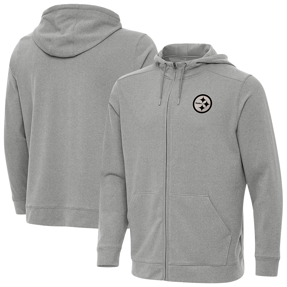 Men's Antigua Heather Pittsburgh Steelers Effortless Full-Zip Hoodie Jacket