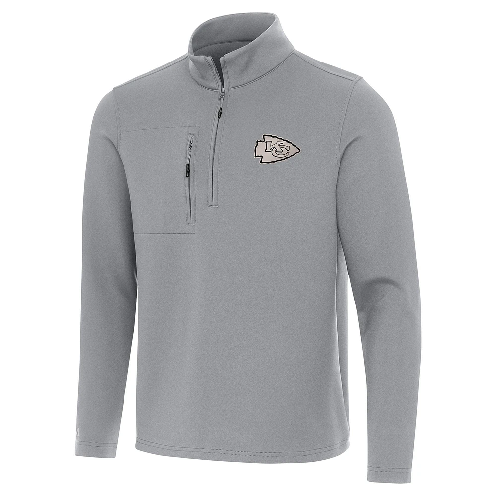 Men's Antigua Gray Kansas City Chiefs Insider Quarter-Zip Jacket