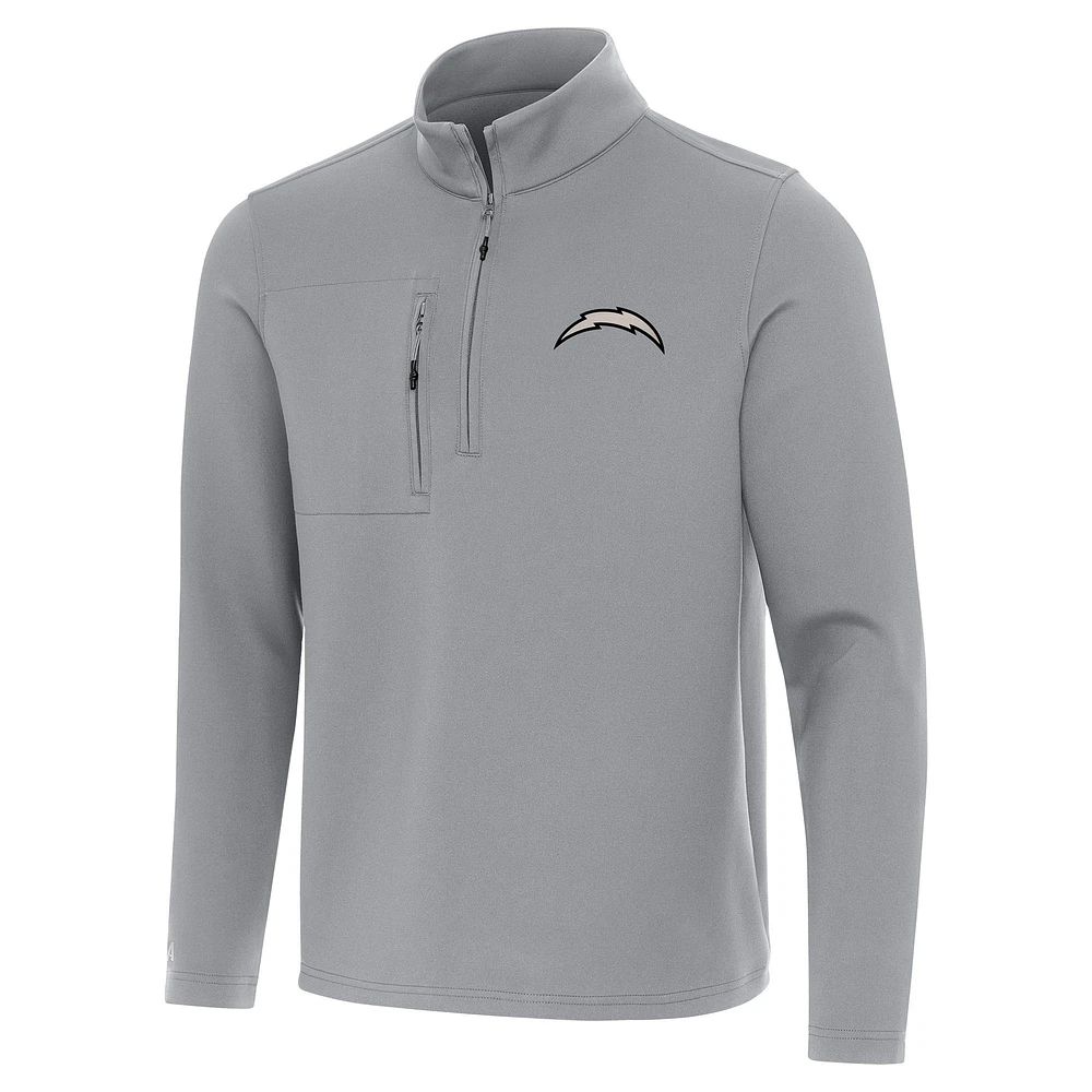 Men's Antigua Gray Los Angeles Chargers Insider Quarter-Zip Jacket