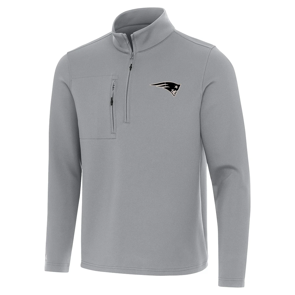 Men's Antigua Gray New England Patriots Insider Quarter-Zip Jacket