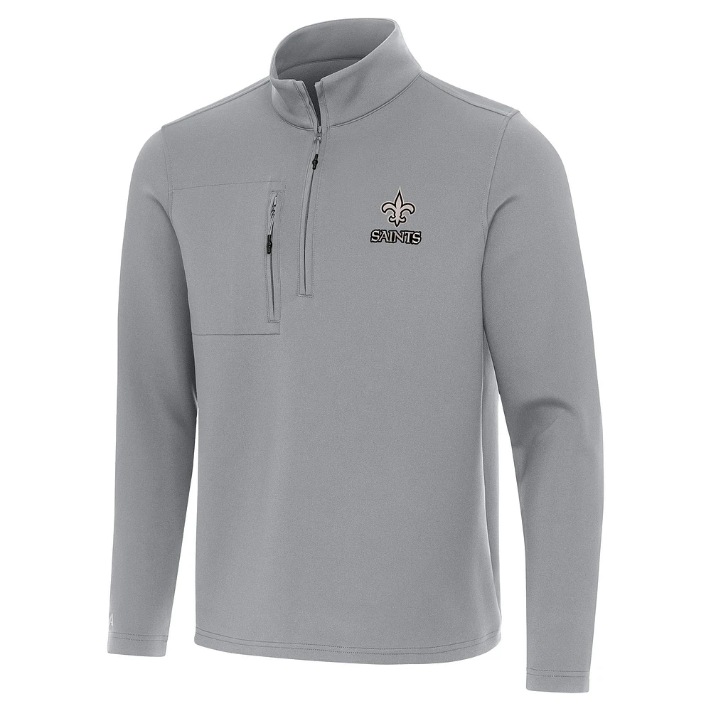 Men's Antigua Gray New Orleans Saints Insider Quarter-Zip Jacket