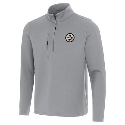 Men's Antigua Gray Pittsburgh Steelers Insider Quarter-Zip Jacket