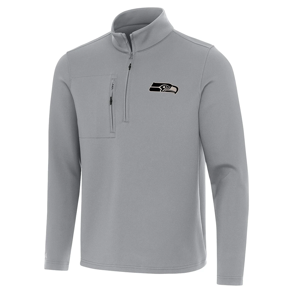 Men's Antigua Gray Seattle Seahawks Insider Quarter-Zip Jacket