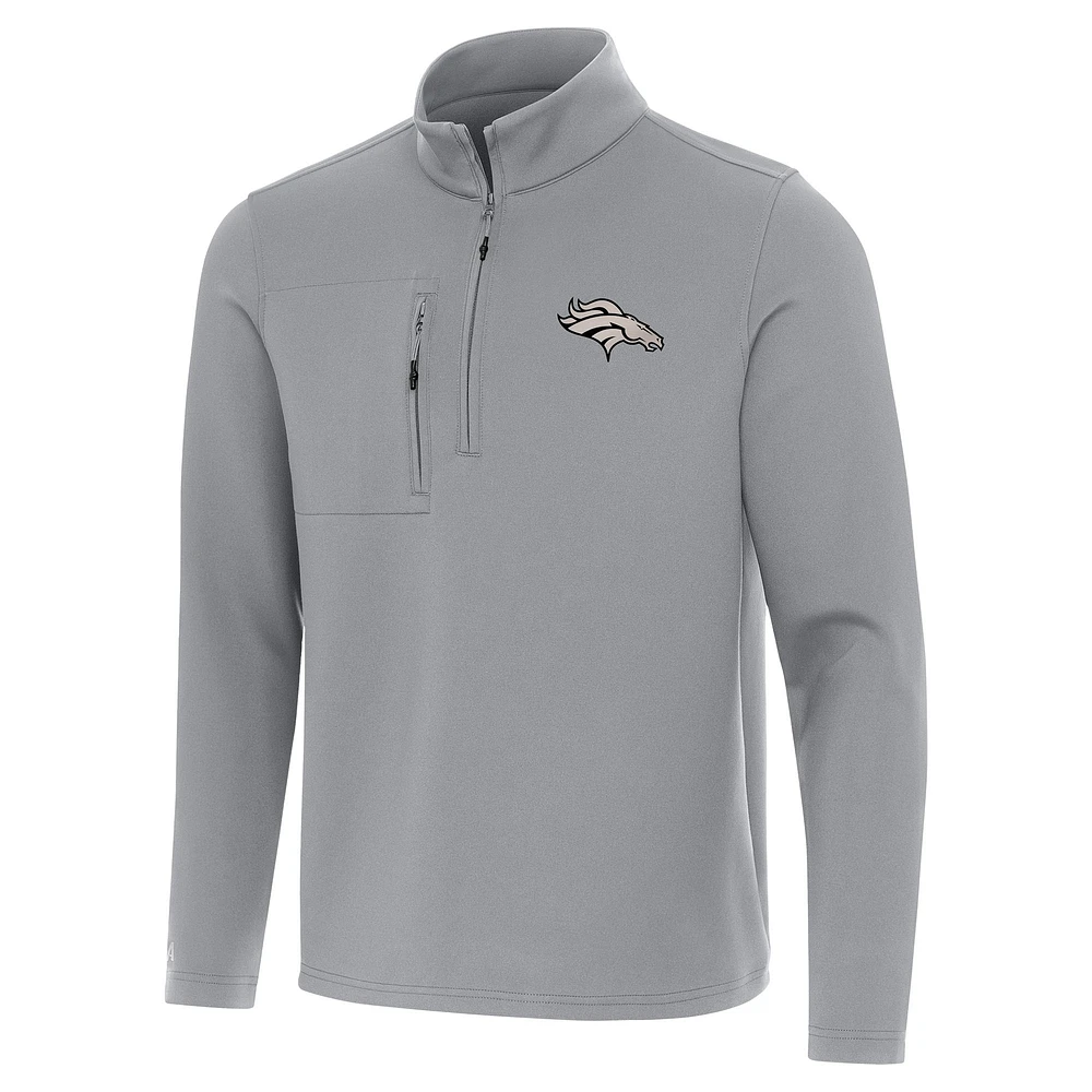 Men's Antigua Gray Denver Broncos Insider Quarter-Zip Jacket