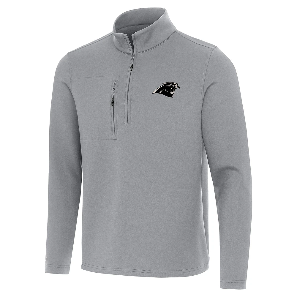 Men's Antigua Gray Carolina Panthers Insider Quarter-Zip Jacket