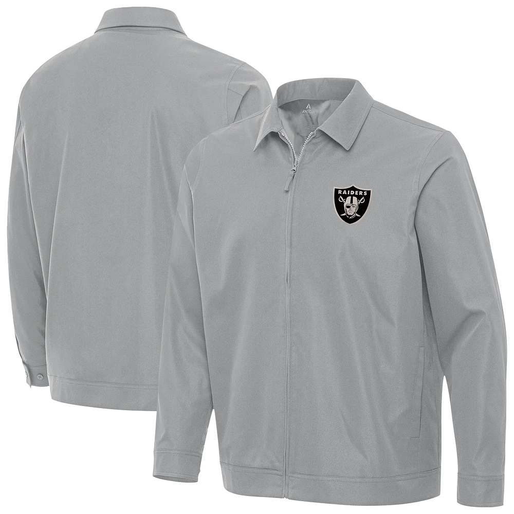 Men's Antigua Gray Las Vegas Raiders Pivot Full-Zip Jacket