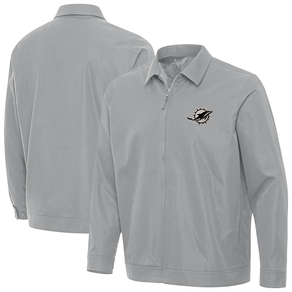 Men's Antigua Gray Miami Dolphins Pivot Full-Zip Jacket