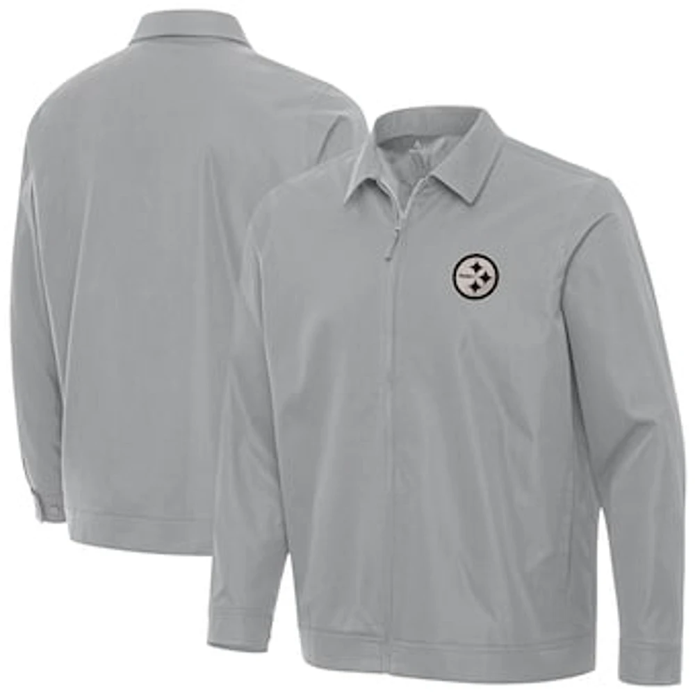 Men's Antigua Gray Pittsburgh Steelers Pivot Full-Zip Jacket