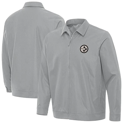 Men's Antigua Gray Pittsburgh Steelers Pivot Full-Zip Jacket