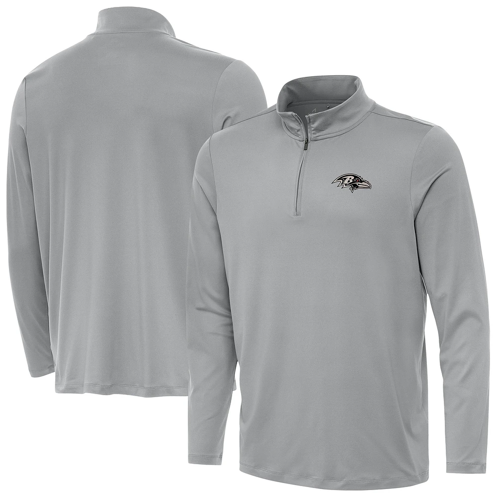 Men's Antigua Gray Baltimore Ravens Reprocess Quarter-Zip Top