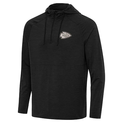 Men's Antigua Heather Black Kansas City Chiefs Spikes Raglan Quarter-Zip Hoodie