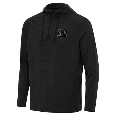 Men's Antigua Heather Black New York Giants Spikes Raglan Quarter-Zip Hoodie