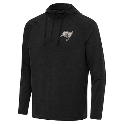 Men's Antigua Heather Black Tampa Bay Buccaneers Spikes Raglan Quarter-Zip Hoodie