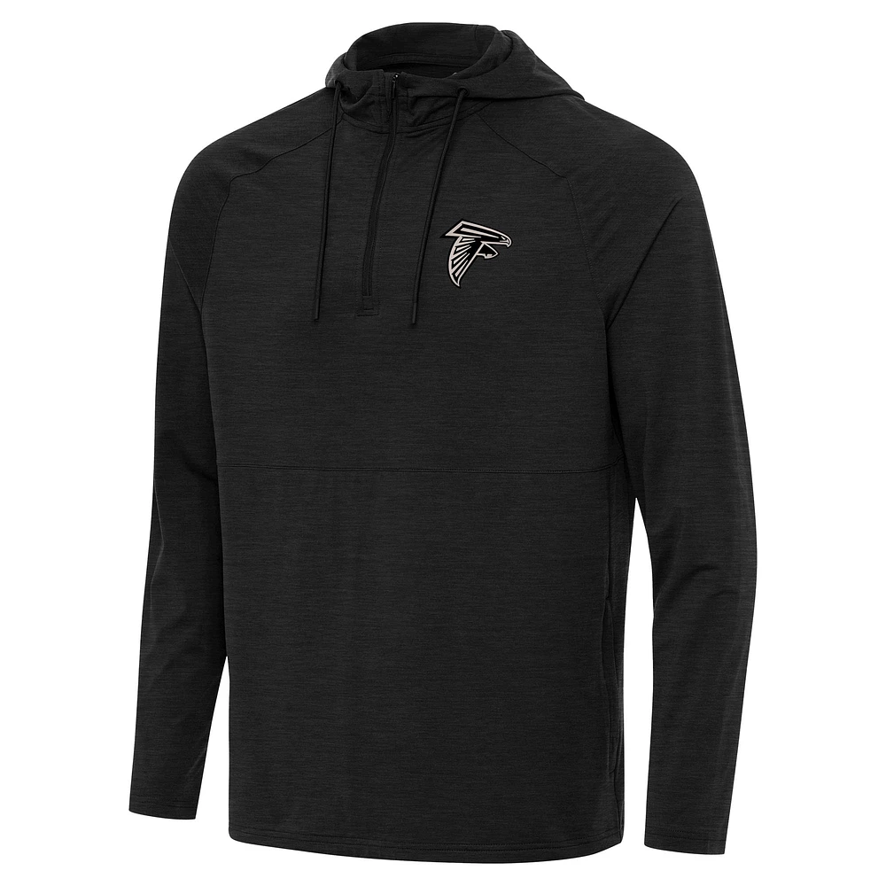 Men's Antigua Heather Black Atlanta Falcons Spikes Raglan Quarter-Zip Hoodie