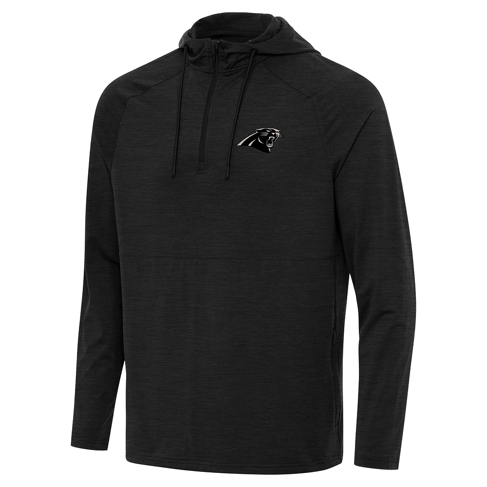 Men's Antigua Heather Black Carolina Panthers Spikes Raglan Quarter-Zip Hoodie