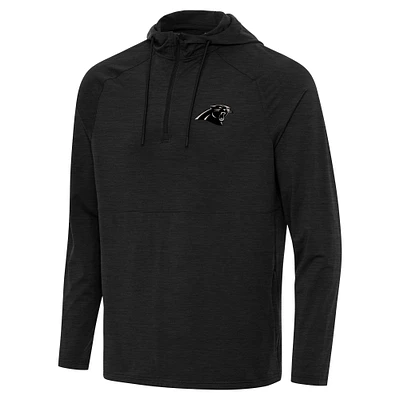 Men's Antigua Heather Black Carolina Panthers Spikes Raglan Quarter-Zip Hoodie