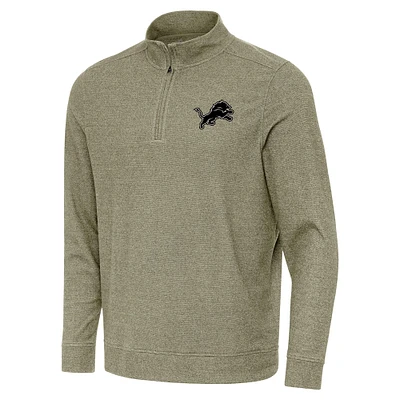 Men's Antigua Heather Olive Detroit Lions Subtle Quarter-Zip Top