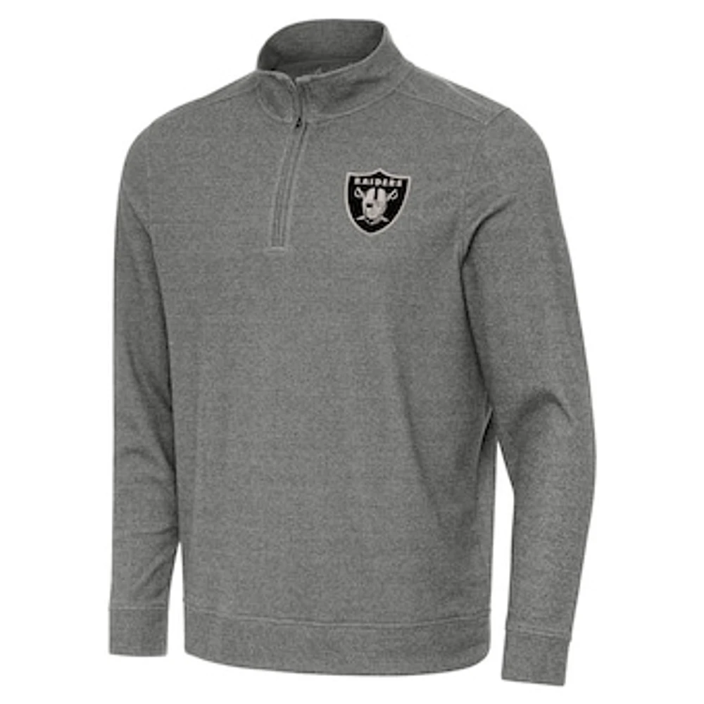 Men's Antigua Heather Black Las Vegas Raiders Subtle Quarter-Zip Top