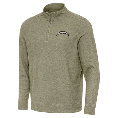 Men's Antigua Heather Olive Los Angeles Chargers Subtle Quarter-Zip Top